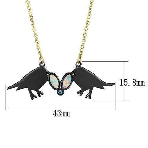 TK2895 - IP Gold+ IP Black (Ion Plating) Stainless Steel Necklace with Semi-Precious Opal in Aurora Borealis (Rainbow Effect) - Alamode - Flyclothing LLC