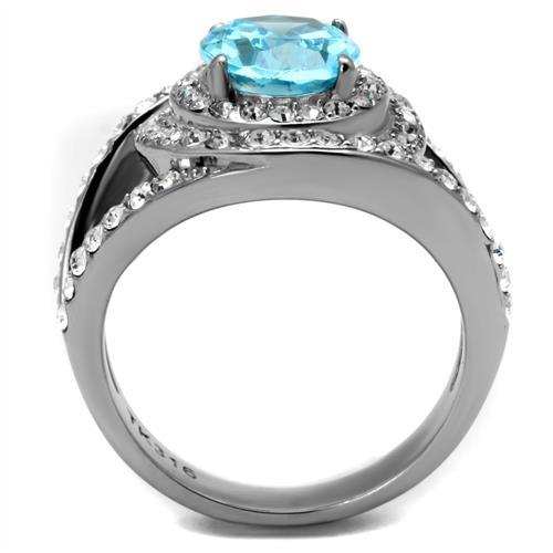 TK2900 - High polished (no plating) Stainless Steel Ring with Synthetic Synthetic Glass in Sea Blue - Alamode - Flyclothing LLC