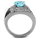 TK2900 - High polished (no plating) Stainless Steel Ring with Synthetic Synthetic Glass in Sea Blue - Alamode - Flyclothing LLC