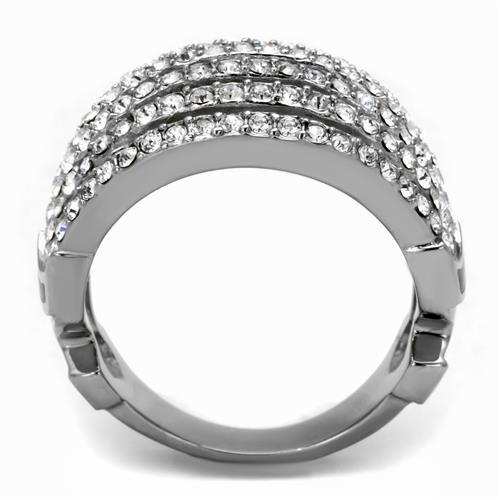 TK2901 - High polished (no plating) Stainless Steel Ring with Top Grade Crystal in Clear - Alamode - Flyclothing LLC