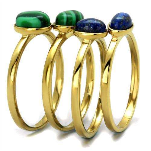 TK2905 - IP Gold(Ion Plating) Stainless Steel Ring with Synthetic MALACHITE in Emerald - Alamode - Flyclothing LLC