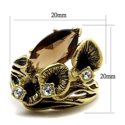 TK2914 - IP Gold(Ion Plating) Stainless Steel Ring with Synthetic Synthetic Glass in Brown - Alamode - Flyclothing LLC
