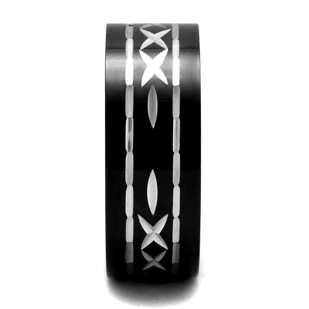 TK2928 - Two-Tone IP Black (Ion Plating) Stainless Steel Ring with No Stone - Alamode - Flyclothing LLC