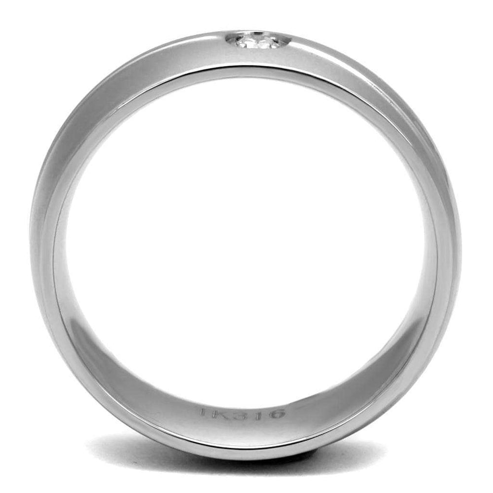 TK2931 - High polished (no plating) Stainless Steel Ring with AAA Grade CZ in Clear - Alamode - Flyclothing LLC