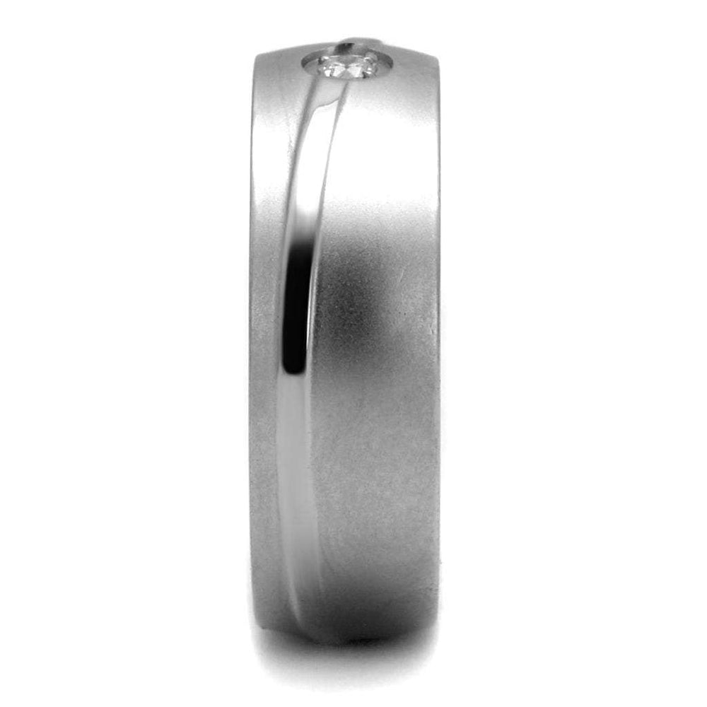 TK2931 - High polished (no plating) Stainless Steel Ring with AAA Grade CZ in Clear - Alamode - Flyclothing LLC