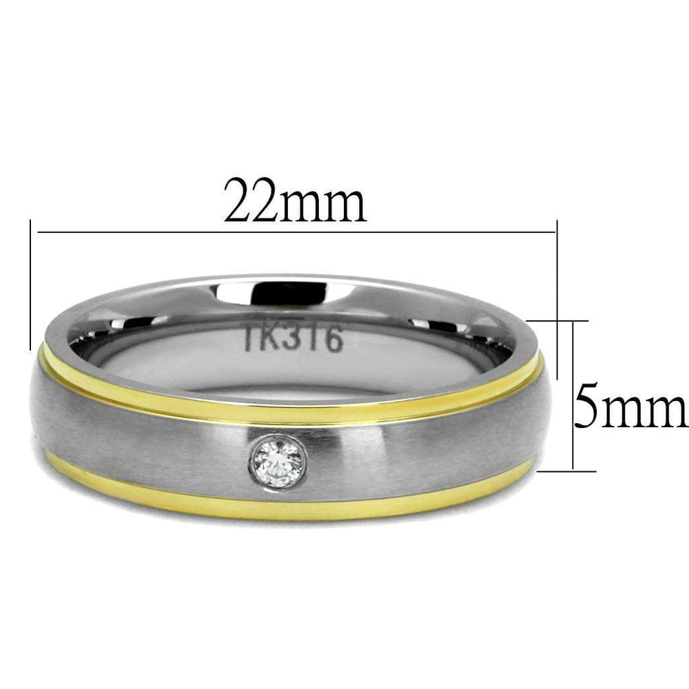 TK2938 - Two-Tone IP Gold (Ion Plating) Stainless Steel Ring with AAA Grade CZ in Clear - Alamode - Flyclothing LLC