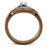 TK2953 - Two Tone IP Light Brown (IP Light coffee) Stainless Steel Ring with AAA Grade CZ in Clear - Alamode - Flyclothing LLC