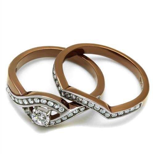 TK2953 - Two Tone IP Light Brown (IP Light coffee) Stainless Steel Ring with AAA Grade CZ in Clear - Alamode - Flyclothing LLC
