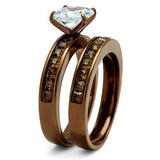 TK2954 - IP Coffee light Stainless Steel Ring with AAA Grade CZ in Clear - Alamode - Flyclothing LLC