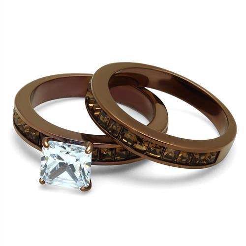 TK2954 - IP Coffee light Stainless Steel Ring with AAA Grade CZ in Clear - Alamode - Flyclothing LLC