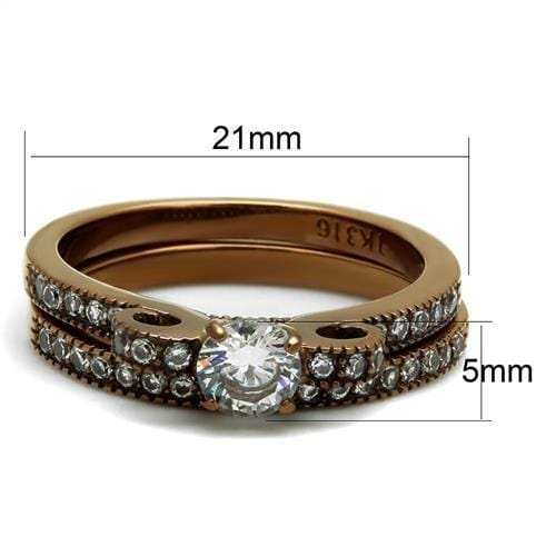 TK2955 - IP Coffee light Stainless Steel Ring with AAA Grade CZ in Clear - Alamode - Flyclothing LLC