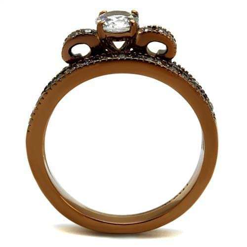 TK2955 - IP Coffee light Stainless Steel Ring with AAA Grade CZ in Clear - Alamode - Flyclothing LLC