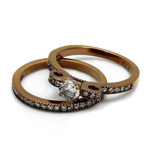 TK2955 - IP Coffee light Stainless Steel Ring with AAA Grade CZ in Clear - Alamode - Flyclothing LLC