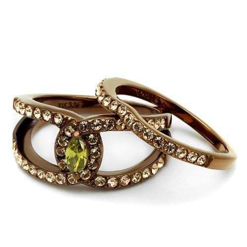 TK2956 - IP Coffee light Stainless Steel Ring with AAA Grade CZ in Olivine color - Alamode - Flyclothing LLC