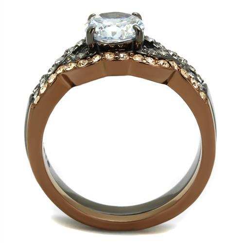 TK2958 - IP Light Black & IP Light coffee Stainless Steel Ring with AAA Grade CZ in Clear - Alamode - Flyclothing LLC