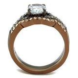 TK2958 - IP Light Black & IP Light coffee Stainless Steel Ring with AAA Grade CZ in Clear - Alamode - Flyclothing LLC