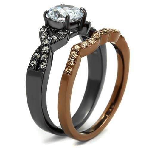 TK2958 - IP Light Black & IP Light coffee Stainless Steel Ring with AAA Grade CZ in Clear - Alamode - Flyclothing LLC