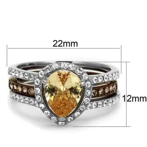 TK2961 - Two Tone IP Light Brown (IP Light coffee) Stainless Steel Ring with AAA Grade CZ in Champagne - Alamode - Flyclothing LLC