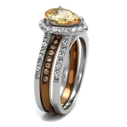 TK2961 - Two Tone IP Light Brown (IP Light coffee) Stainless Steel Ring with AAA Grade CZ in Champagne - Alamode - Flyclothing LLC