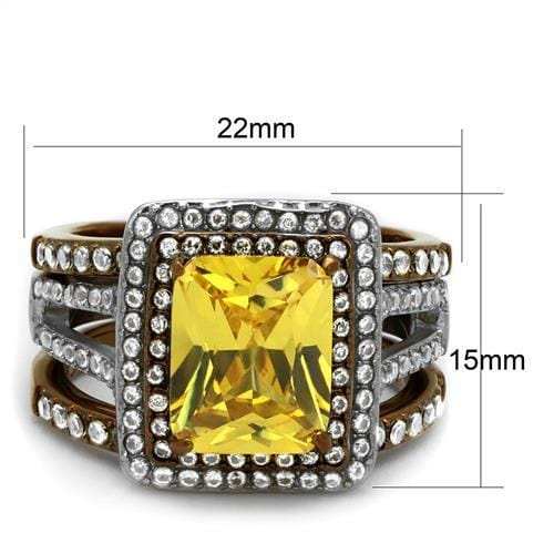 TK2962 - Two Tone IP Light Brown (IP Light coffee) Stainless Steel Ring with AAA Grade CZ in Topaz - Alamode - Flyclothing LLC