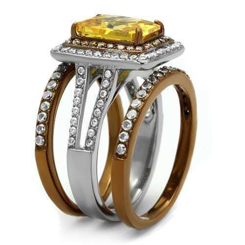 TK2962 - Two Tone IP Light Brown (IP Light coffee) Stainless Steel Ring with AAA Grade CZ in Topaz - Alamode - Flyclothing LLC