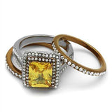 TK2962 - Two Tone IP Light Brown (IP Light coffee) Stainless Steel Ring with AAA Grade CZ in Topaz - Alamode - Flyclothing LLC