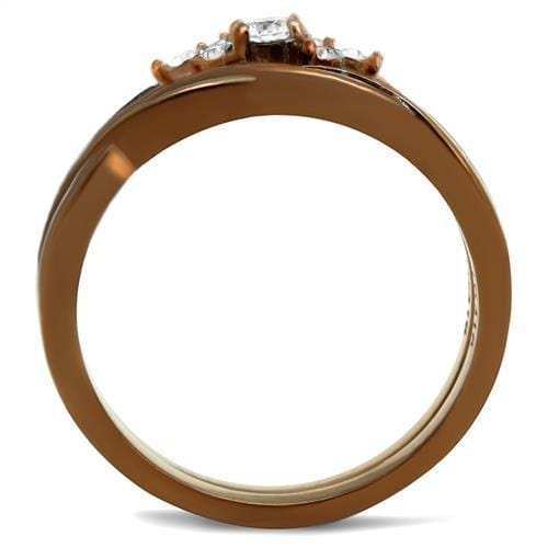 TK2963 - IP Coffee light Stainless Steel Ring with AAA Grade CZ in Clear - Alamode - Flyclothing LLC