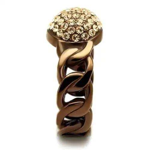 TK2965 - IP Coffee light Stainless Steel Ring with Top Grade Crystal in Light Peach - Alamode - Flyclothing LLC