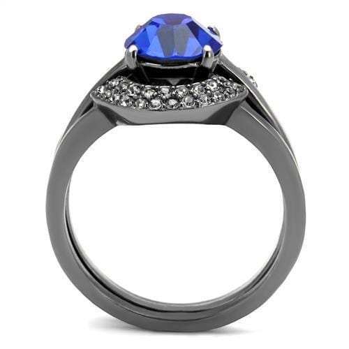 TK2969 - IP Light Black (IP Gun) Stainless Steel Ring with Top Grade Crystal in Sapphire - Alamode - Flyclothing LLC