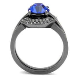 TK2969 - IP Light Black (IP Gun) Stainless Steel Ring with Top Grade Crystal in Sapphire - Alamode - Flyclothing LLC