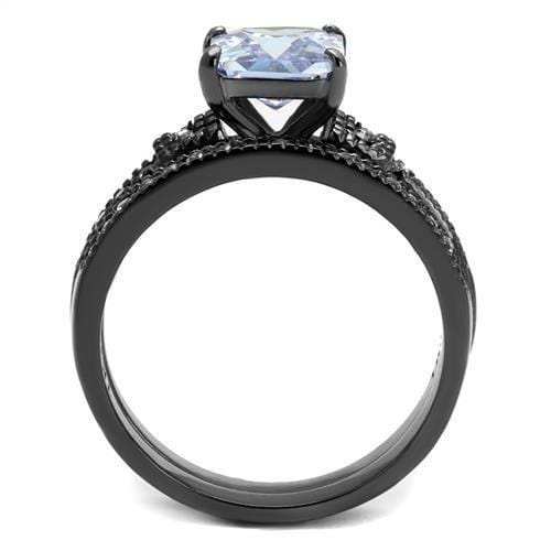 TK2970 - IP Light Black (IP Gun) Stainless Steel Ring with AAA Grade CZ in Light Amethyst - Alamode - Flyclothing LLC