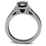 TK2971 - Two-Tone IP Black Stainless Steel Ring with Synthetic Synthetic Glass in Jet - Alamode - Flyclothing LLC