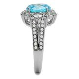 TK2977 - High polished (no plating) Stainless Steel Ring with AAA Grade CZ in Sea Blue - Alamode - Flyclothing LLC