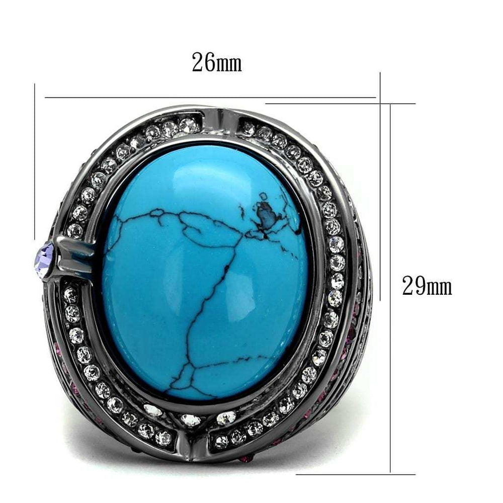 TK2983 - IP Light Black (IP Gun) Stainless Steel Ring with Synthetic Turquoise in Sea Blue - Alamode - Flyclothing LLC