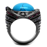 TK2983 - IP Light Black (IP Gun) Stainless Steel Ring with Synthetic Turquoise in Sea Blue - Alamode - Flyclothing LLC