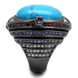 TK2983 - IP Light Black (IP Gun) Stainless Steel Ring with Synthetic Turquoise in Sea Blue - Alamode - Flyclothing LLC