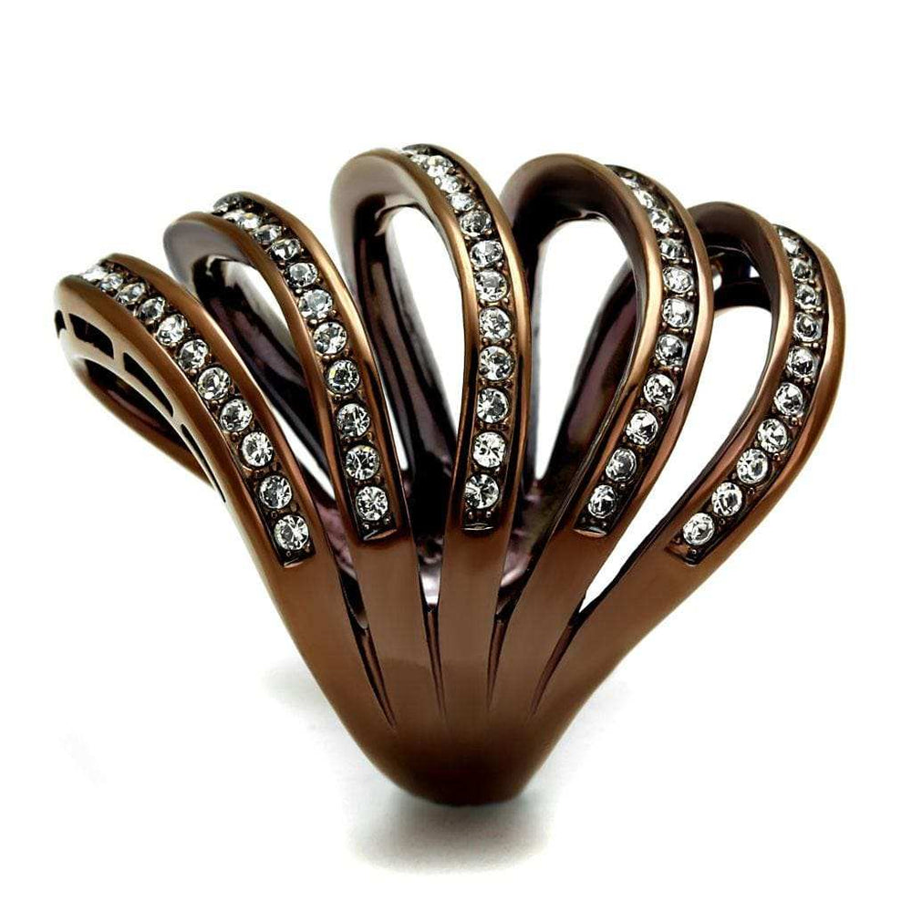 TK2985 - IP Coffee light Stainless Steel Ring with Top Grade Crystal in Clear - Alamode - Flyclothing LLC