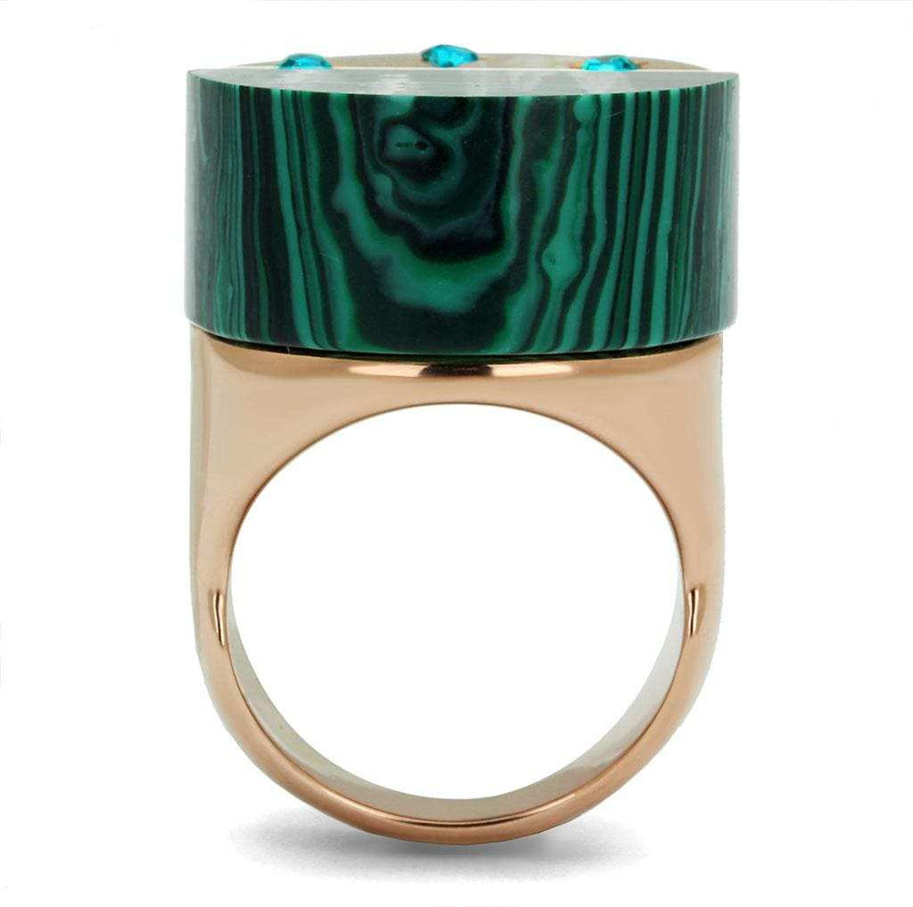TK2986 - IP Rose Gold(Ion Plating) Stainless Steel Ring with Synthetic MALACHITE in Emerald - Alamode - Flyclothing LLC
