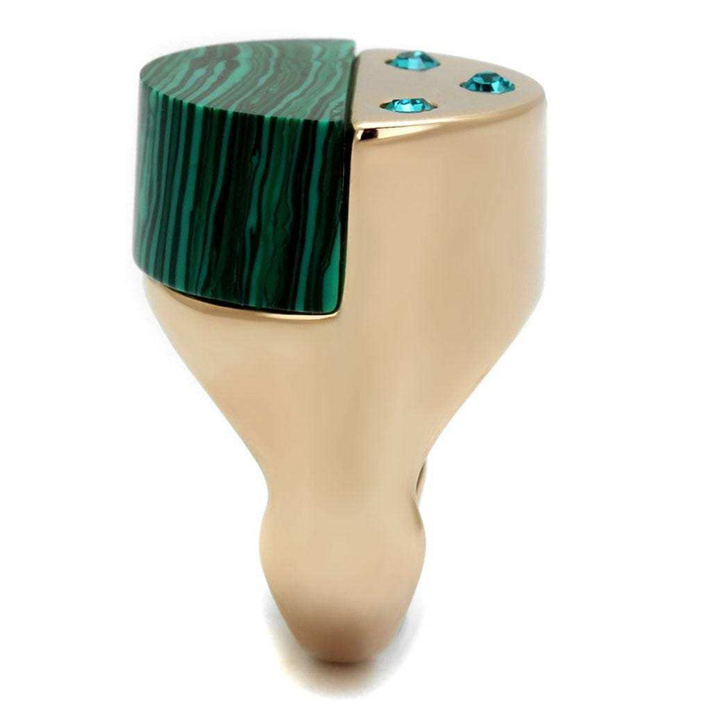 TK2986 - IP Rose Gold(Ion Plating) Stainless Steel Ring with Synthetic MALACHITE in Emerald - Alamode - Flyclothing LLC