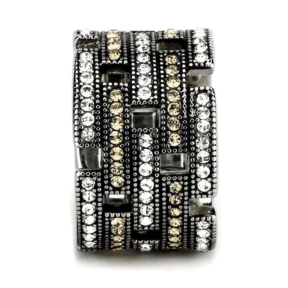 TK2987 - High polished (no plating) Stainless Steel Ring with Top Grade Crystal in Multi Color - Alamode - Flyclothing LLC