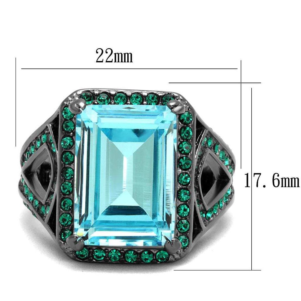 TK2988 - IP Light Black (IP Gun) Stainless Steel Ring with Top Grade Crystal in Sea Blue - Alamode - Flyclothing LLC