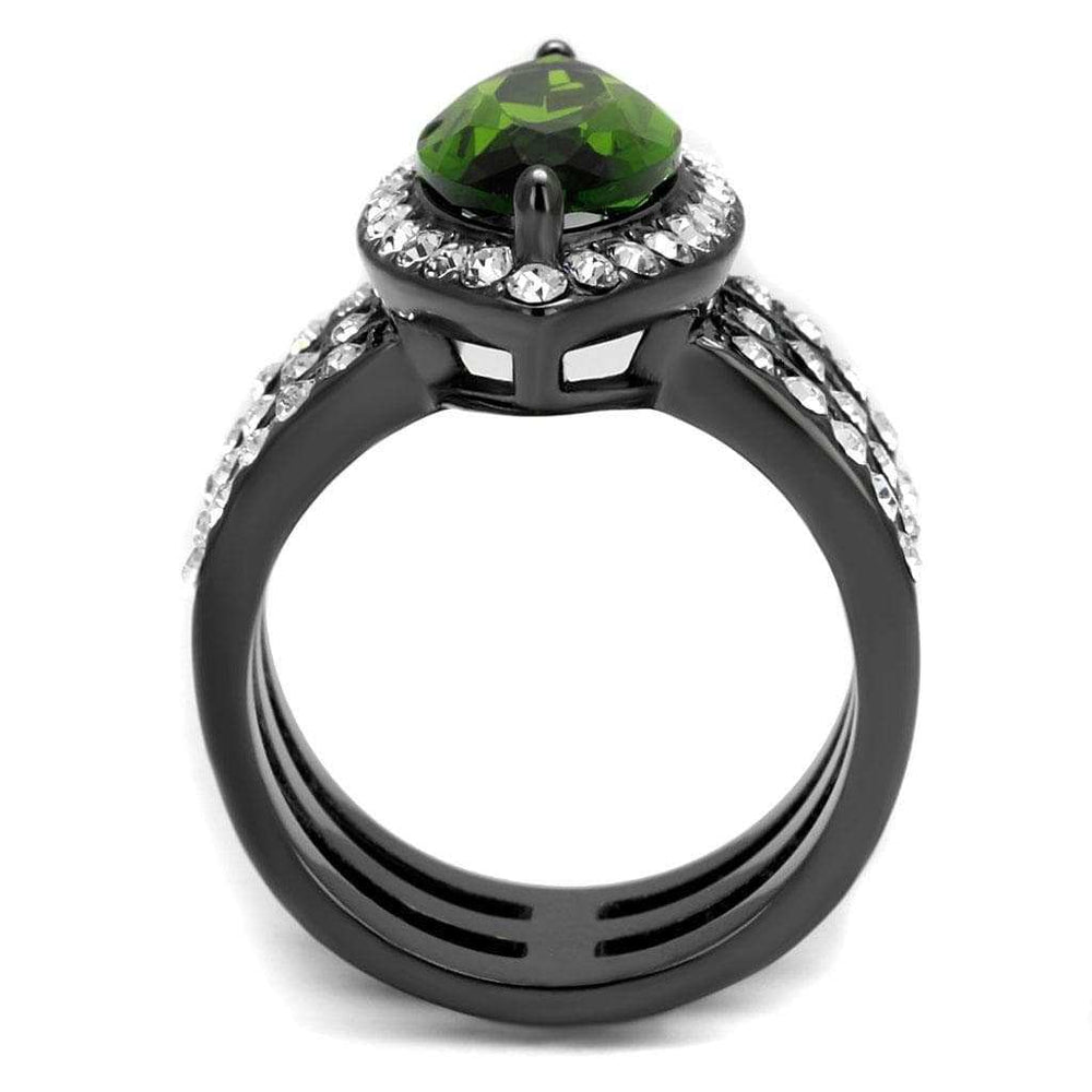 TK2989 - IP Light Black (IP Gun) Stainless Steel Ring with Synthetic Synthetic Glass in Peridot - Alamode - Flyclothing LLC