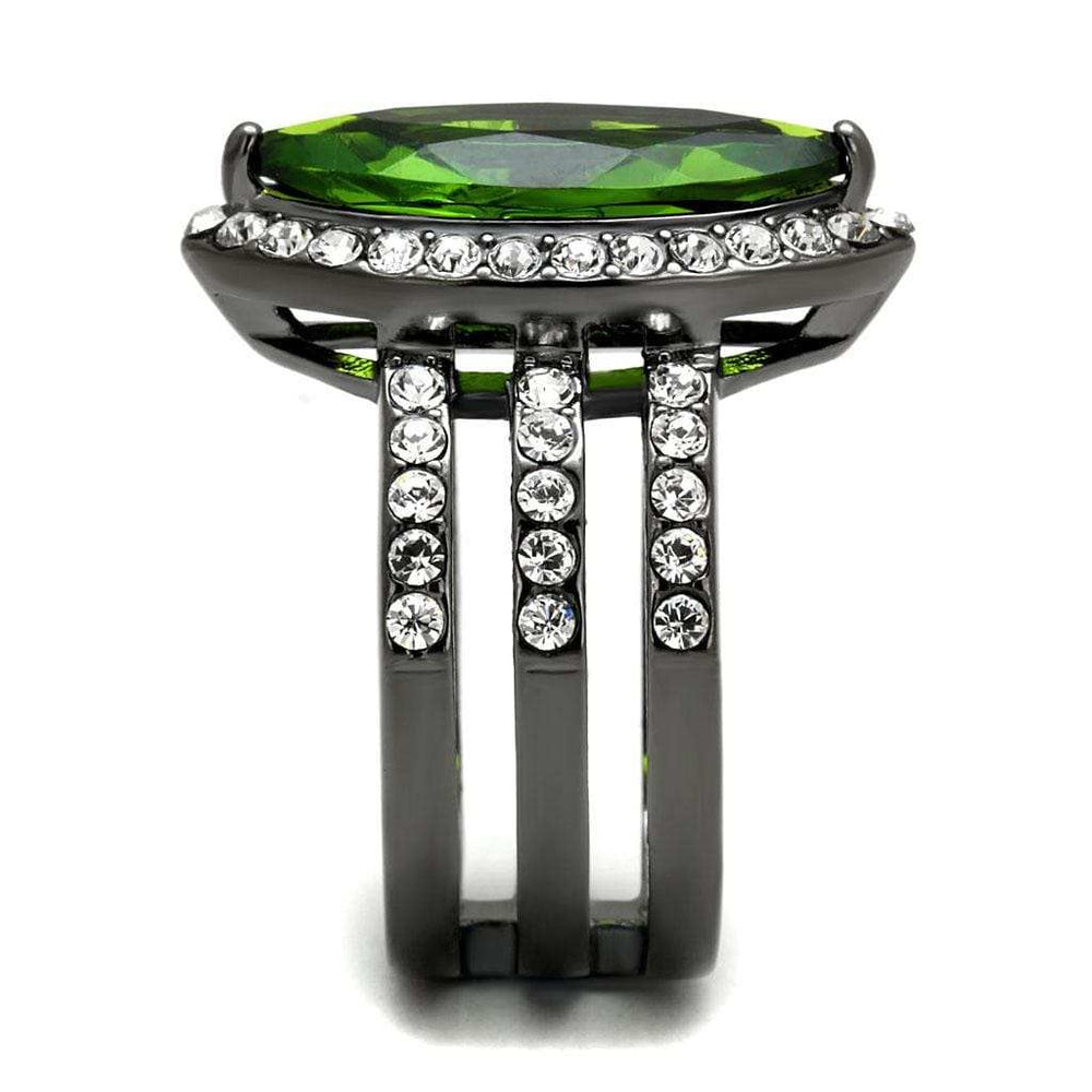 TK2989 - IP Light Black (IP Gun) Stainless Steel Ring with Synthetic Synthetic Glass in Peridot - Alamode - Flyclothing LLC