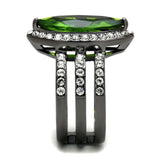 TK2989 - IP Light Black (IP Gun) Stainless Steel Ring with Synthetic Synthetic Glass in Peridot - Alamode - Flyclothing LLC