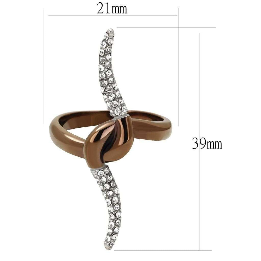 TK2991 - Two Tone IP Light Brown (IP Light coffee) Stainless Steel Ring with Top Grade Crystal in Clear - Alamode - Flyclothing LLC