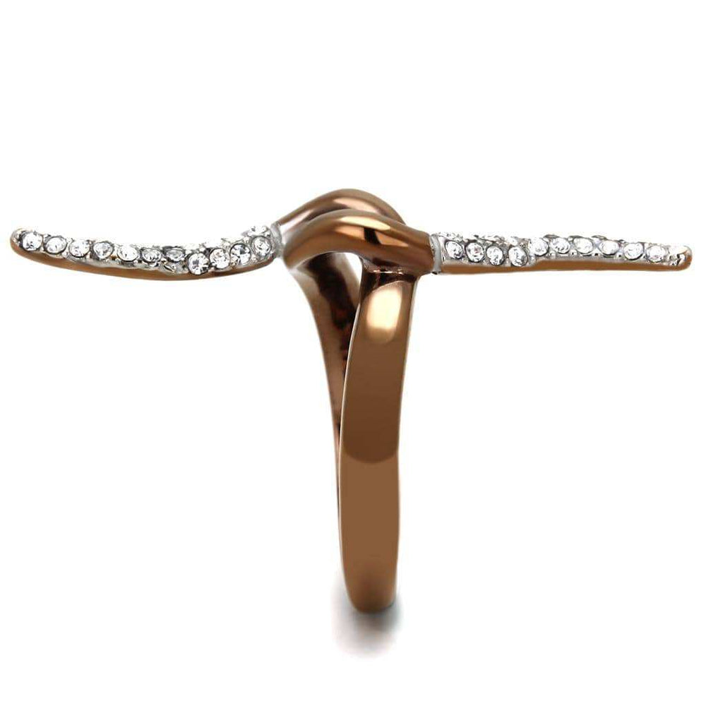 TK2991 - Two Tone IP Light Brown (IP Light coffee) Stainless Steel Ring with Top Grade Crystal in Clear - Alamode - Flyclothing LLC