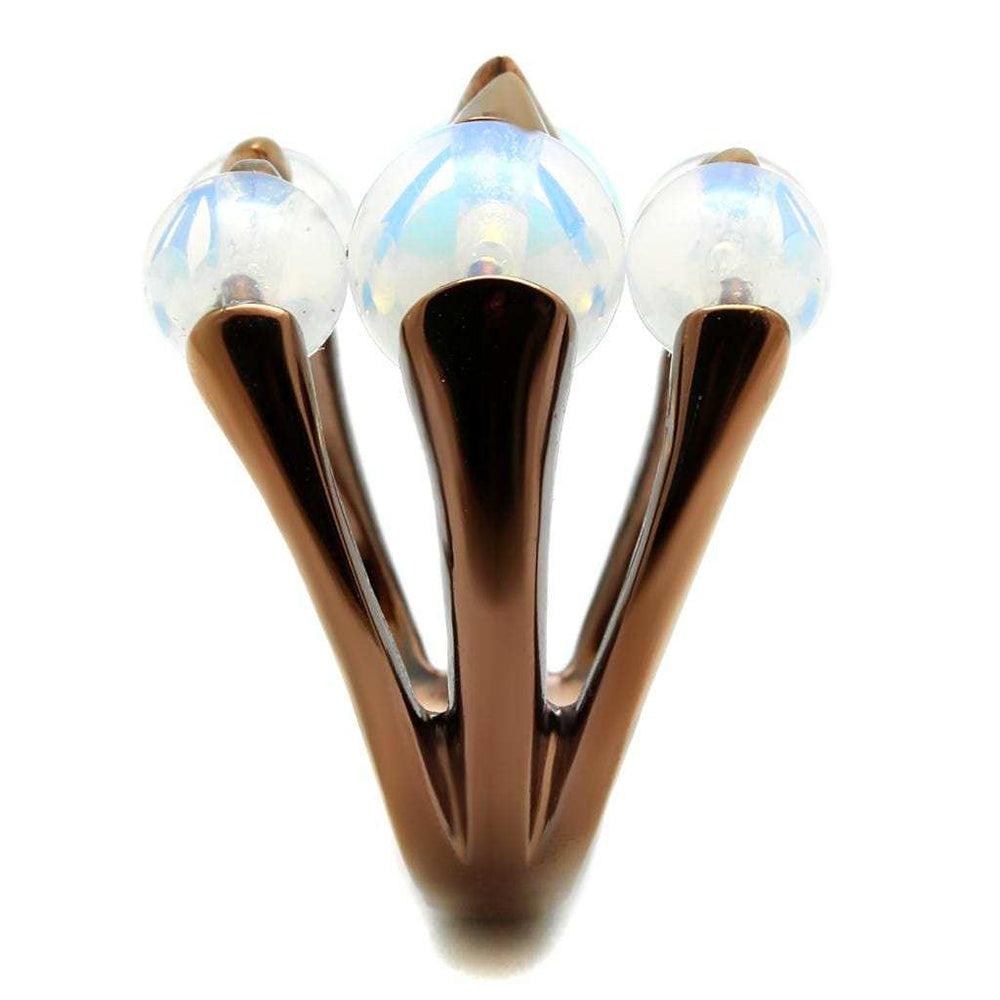 TK2992 - IP Coffee light Stainless Steel Ring with Synthetic Synthetic Glass in White - Alamode - Flyclothing LLC