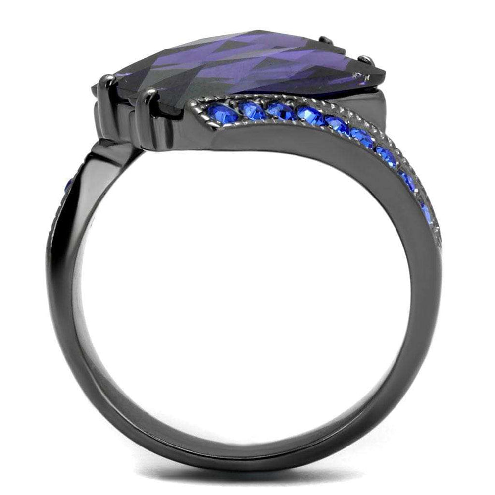 TK2996 - IP Light Black (IP Gun) Stainless Steel Ring with AAA Grade CZ in Tanzanite - Alamode - Flyclothing LLC