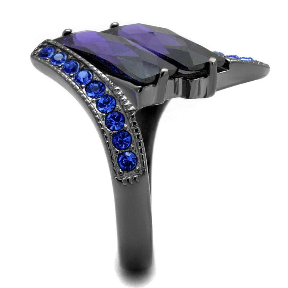 TK2996 - IP Light Black (IP Gun) Stainless Steel Ring with AAA Grade CZ in Tanzanite - Alamode - Flyclothing LLC