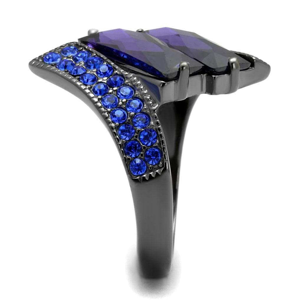 TK2996 - IP Light Black (IP Gun) Stainless Steel Ring with AAA Grade CZ in Tanzanite - Alamode - Flyclothing LLC